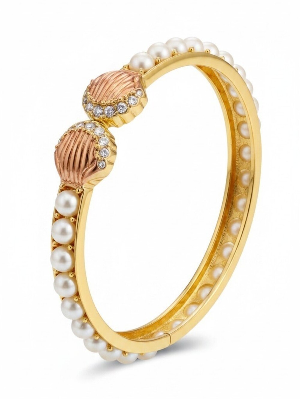 Nwt Sassifued Boutique Gold Pearl Accent Hinged Bangle Bracelet
